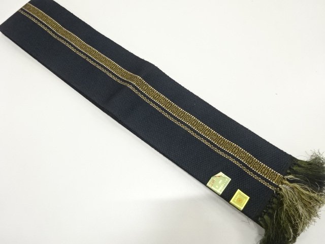 JAPANESE KIMONO / UNUSED STRIPED PATTERN WOVEN MENS KAKU OBI FOR MEN